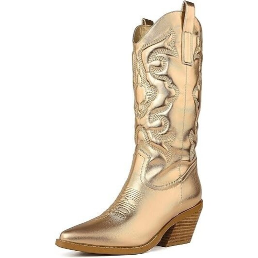 Cowboy Boots for Women | Snip Toe, Slip On |  Sizes 6.5 available - Gold
